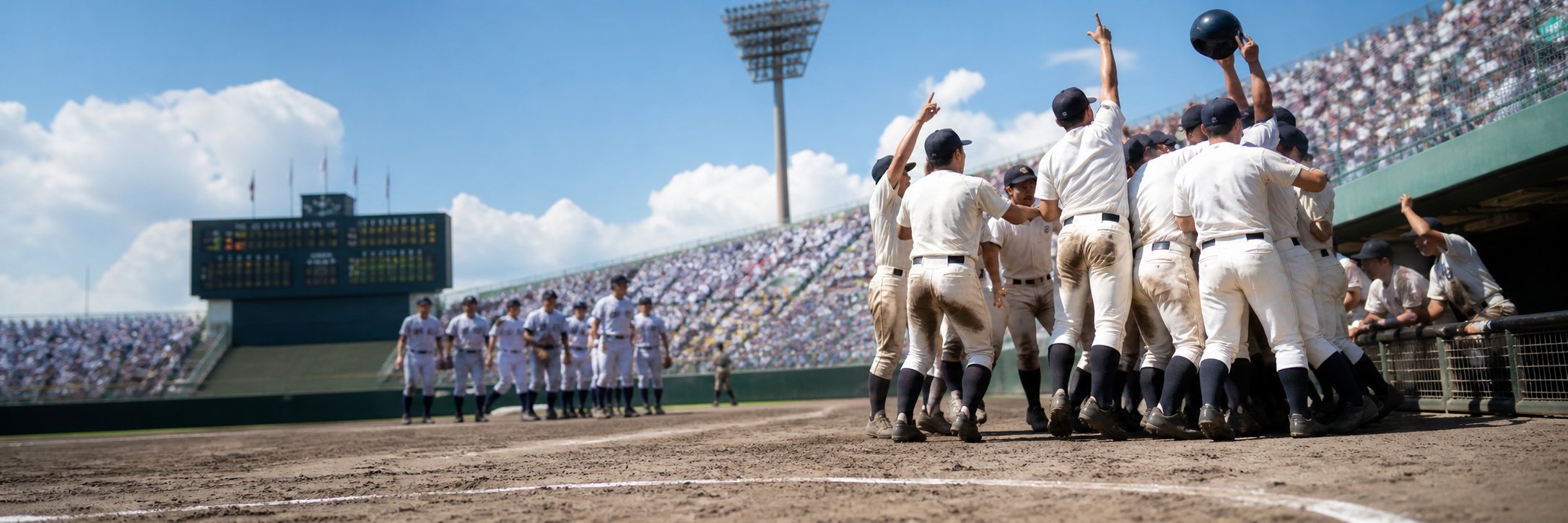 夏の高校野球で接戦を終えた選手たちのイメージ